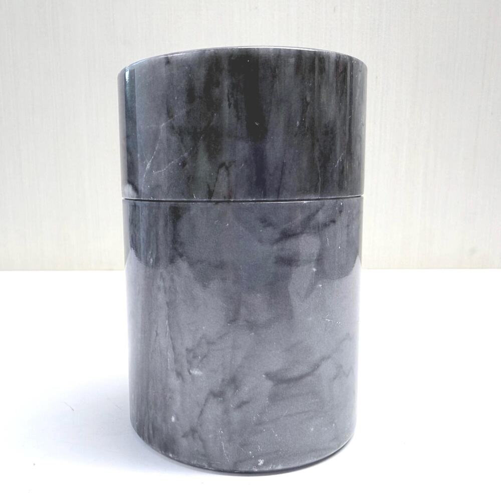 Vintage Stone Black Gray Marble Vanity Lidded Jar Canister
